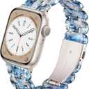 Lightweight Resin Band For Apple Watch Series 11 10 9 8 7 6 5 4 3 2 1 SE 3 2 Ultra 3 2, Fashion Adjustable Replacement Strap for iWatch Bands 38mm 40mm 41mm 42mm 44mm 45mm 46mm 49mm for Women Men (Designer Oval Pearlescent Navy Blue for Starlight)