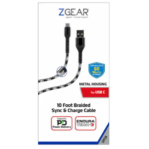 ZGear 10 Foot Braided Sync & Charge Cable - White/Black