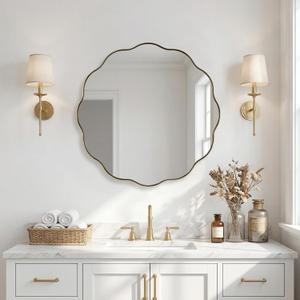 ANDY STAR Brushed Gold Round Wall Mirror 24 Inch, Brass Round Bathroom Mirrors for Over Sink, Anti-Rust Brass Circle Frame for Bathroom, Entryway