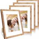 11x14 Picture Frame Set of 4, 11 x 14 Wood Photo Frames with Mat for 8x10, Natural Wooden Frame with Real Glass Cover for Wall and Tabletop Display,Brown