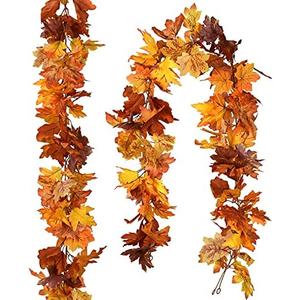 DearHouse 2 Pack Fall Maple Leaf Garland - 5.9Ft/Piece Hanging Vine Artificial Autumn Foliage for Thanksgiving, Home, Wedding, Fireplace, Party, Christmas Decor (Light Orange)