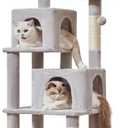 Taoqimiao Cat Tree, 61-Inch Cat Tower for Indoor Cats, Plush Multi-Level Cat Condo with 5 Scratching Posts, 2 Perches, 2 Caves, Hammock, 2 Pompoms, Light Gray MS013SW (62IN)