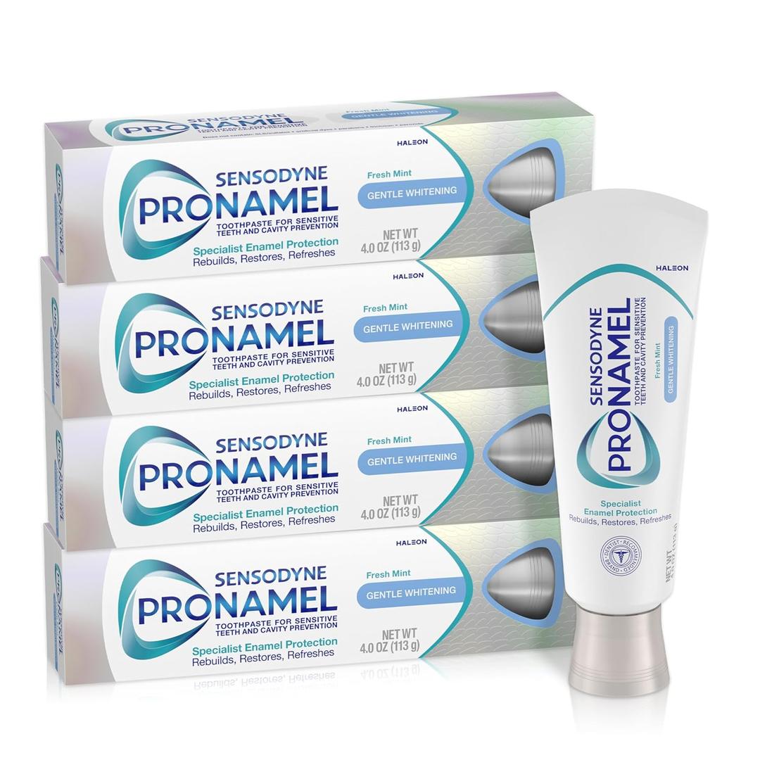 Sensodyne Pronamel Gentle Teeth Whitening Enamel Toothpaste for Sensitive Teeth, to Reharden and Strengthen Enamel,  Fresh Mint - 4 Ounces (Pack of 4)