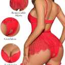 Women's Babydoll Lingerie with Garter Belt Lace One Piece Teddy Baby Dolls Holiday Valentine Red S (Red, S)