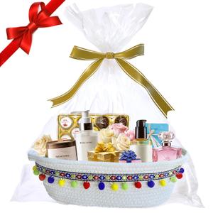 YELLOW LOTUS Large Gift Baskets Empty To Fill - 14 Cute Christmas Gift Baskets Empty for Women, Men, Graduation, Baby Toy Storage Boho Nursery Decor, White