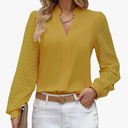 ZOOMOON Womens Work Tops Sheer Long Sleeve Shirts V Neck Chiffon Blouses Business 2025 Casual Tops for Women Yellow L