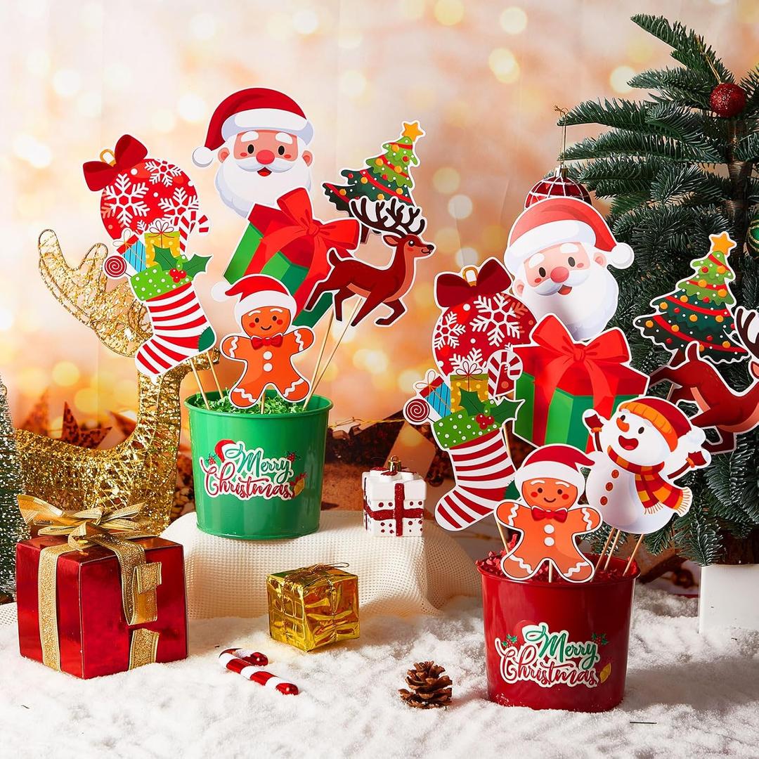 Kathfly 6 Set Christmas Gift Card Bouquet Kit, Christmas Flower DIY Card Bouquet Crafts, Xmas Thank You Gifts Ornaments Bulk for Party Favors