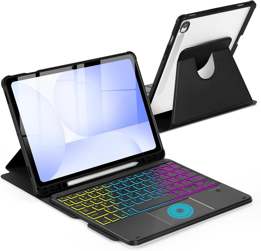 Touchpad Keyboard Case for Samsung Galaxy Tab S10 FE/ S9 FE 5G 10.9"/S9 11.0 inch, 360 Degree Rotation Cover with Wireless Backlight Type-C Charging Tablet Trackpad Keypad (Black + Black)