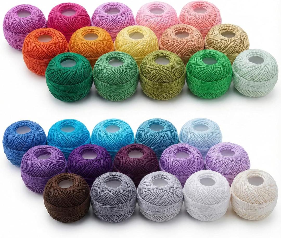 30 Balls Pearl Cotton Thread Size 8 Crochet Thread Set, Soft Long Staple Mercerized Cotton Yarn for Crochet, Cross Stitch, Hand Embroidery, Friendship Bracelets DIY Crafts (Rainbow Color)