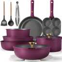 CAROTE 19pcs Pots and Pans Set, Nonstick Cookware Set Detachable Handle, Induction Kitchen Cookware Sets Non Stick with Removable Handle, RV Cookware Set, Gold and Purple (Ultra Violet 19pcs)