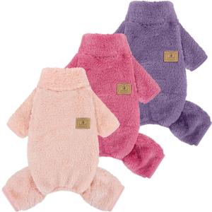 XPUDAC 3 Pack Dog Sweater Dog Winter Clothes for Small Dogs Girl Fleece Pet Pajamas for Winter Christmas-S Purple ,Hot Pink, Pink