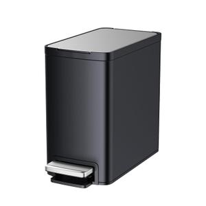 Bathroom Trash can with Lid,8 Liter/2.1 Gal Small Compact Trash Bin with Removable Inner Bucket,Stainless Steel Garbage Can for Bathroom,Bedroom,Office,Black