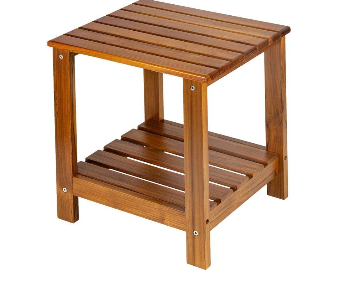 Utoplike Teak Side Table Outdoor, Patio End Table Double Layer, Wooden Coffee Accent Tables for Backyard, Garden, Bed, Living Room, Couch, Two-Tier