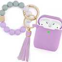 Compatible with Airpod Case, Cute Apple Airpod 2/1 Cover for Women, Silicone Protective Case with Bracelet Keychain (Lavender Purpl)