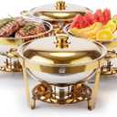 4 Pack 6QT Gold Chafing Dishes for Buffet, Round Chafing Dish Set 304 Stainless Steel Food Warmer Tool-Free Assembly Buffet Servers and Warmers to Keep Food Hot or Cold, for Party, Wedding, Catering