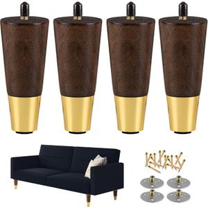 5 Inch Wooden Furniture Legs, Tapered Sofa Legs Set of 4, Mid Century Modern Desk Legs, Replacement 5" Couch Legs Ottoman Leg(Brown)