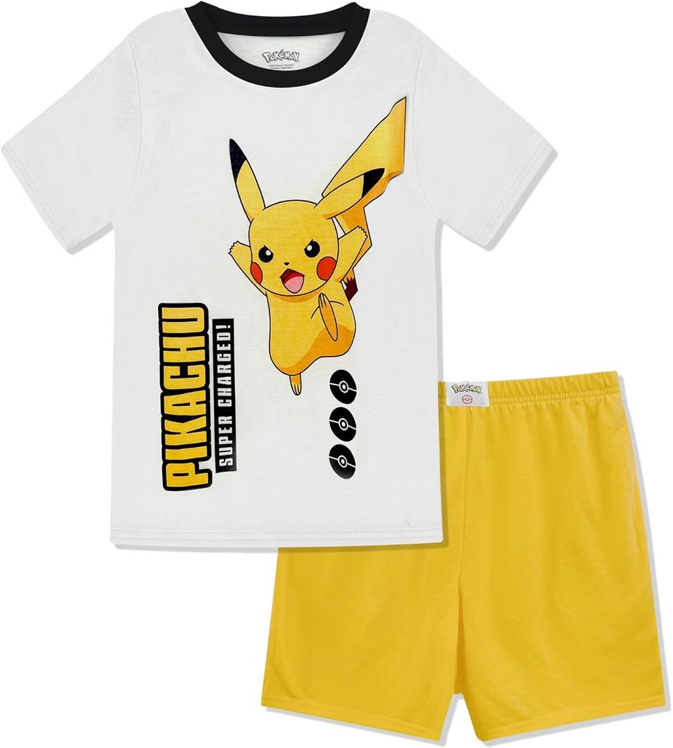 Boys Pajama Set 2 Piece - Mario, Sonic, Pokemon, Scooby Doo - Short Sleeve Top & Shorts Pajama Set - Kids & Toddler Pajamas (10)