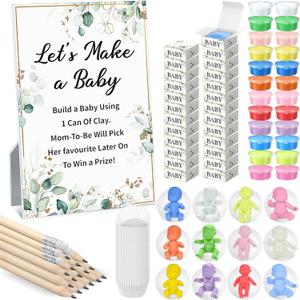 Blosssound Greenery Eucalyptus Baby Shower Decorations Games, Lets Make a Baby Playdough Game Set, 103 Pcs Funny Shower Gender Reveal Activities for 24 Guest Adult Boy Gril Large Group