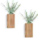 Dahey 2 Pack Wood Wall Planter Vase with Artificial Eucalyptus Farmhouse Wall Hanging Decor Pocket Planter for Indoor Fake Plants Greenery Flowers, livingroom Bedroom Kitchen Home Office Decoration (Medium, Natural)