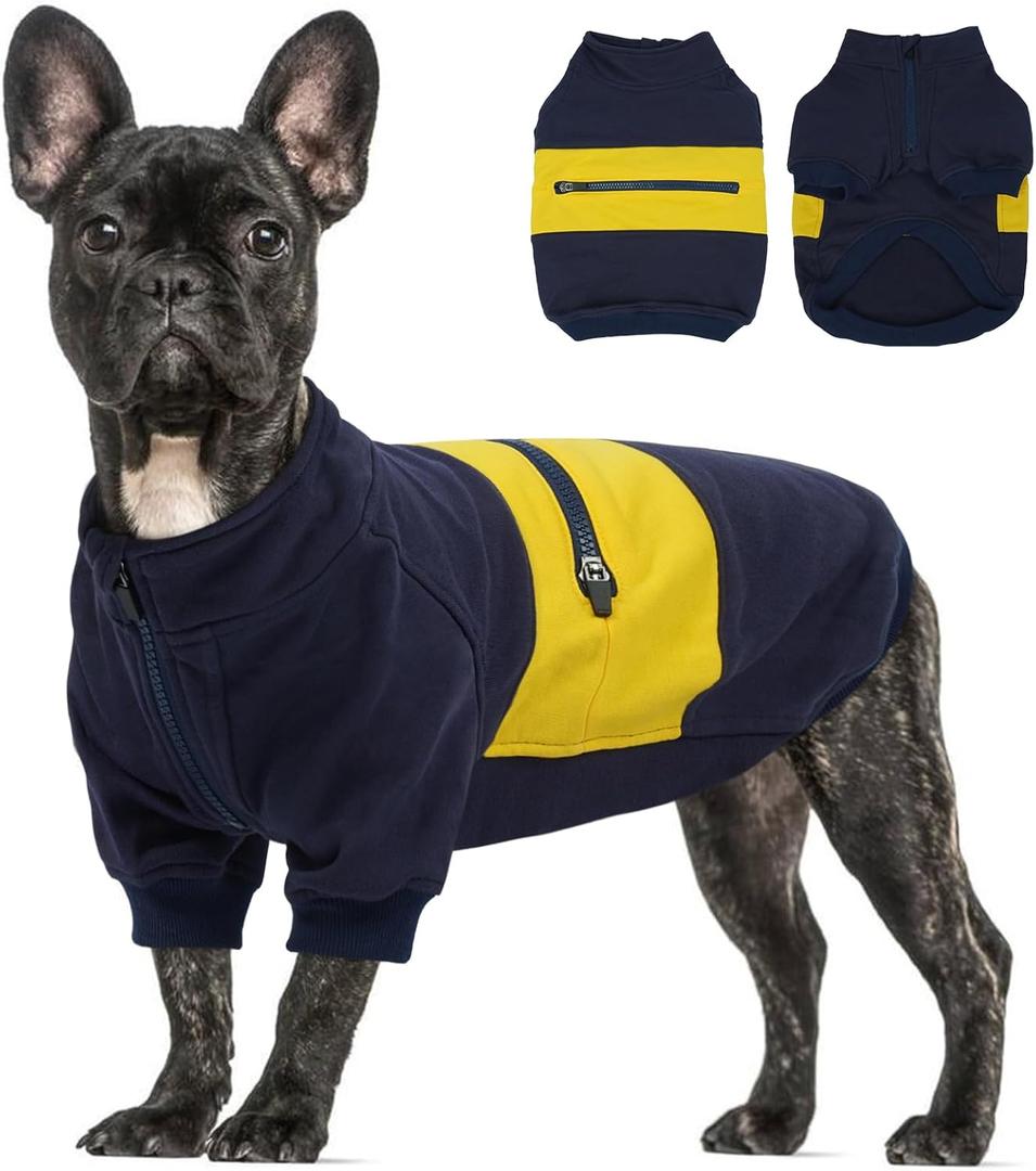 Kuoser Dog Sweatshirt, Winter Fall Warm Dog Sweater for Small Sized Dogs Girl Boy, Cold Weather Pet Sweatshirts with Pocket Soft Doggie Pullover Hoodie Daily Clothes, Dark Blue S