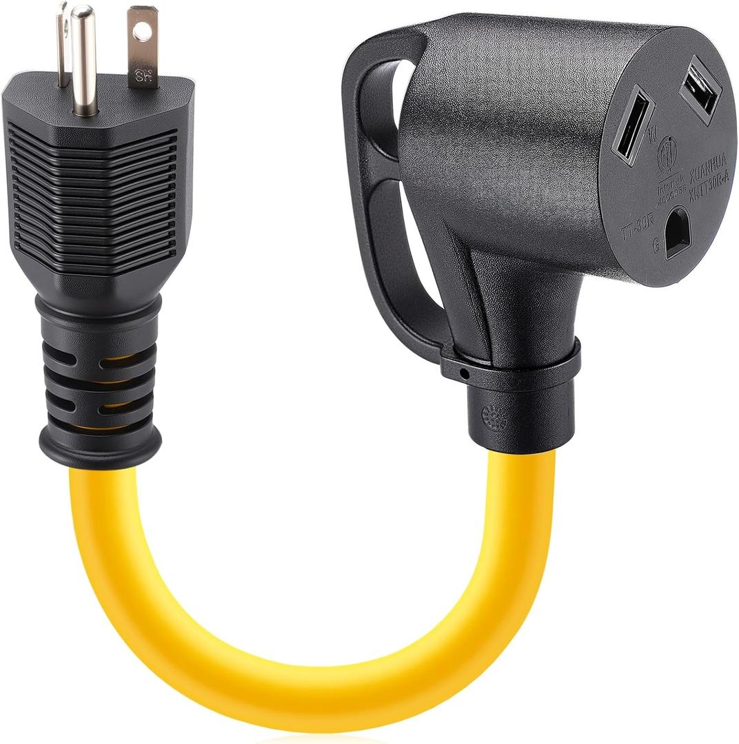 Kanayu 20 Amp to 30 Amp RV Generator Adapter Cord Compatible with NEMA 5-20P to TT-30R 20 Amp 3 Prong Generator to 30 Amp 3 Prong RV Power Adapter with Handle, STW 12 AWG/3C, 12 Inch ETL Listed