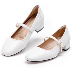 Mary Jane Shoes Women Low Heels Dress Shoes Pumps Low Heel 2 Inch Chunky Heel Mary Janes Pumps with Adjustable Ankle Strap for Women Dressy Casual (White, 6)