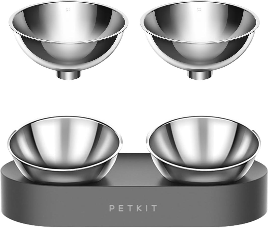 PETKIT Elevated Dog Cat Bowl with 2 Stainless Steel Replaced Bowls, 15 Tilted Raised Cat Food and Water Bowls, Food Grade Material, Nonslip No Spill Pet Feeding Bowls