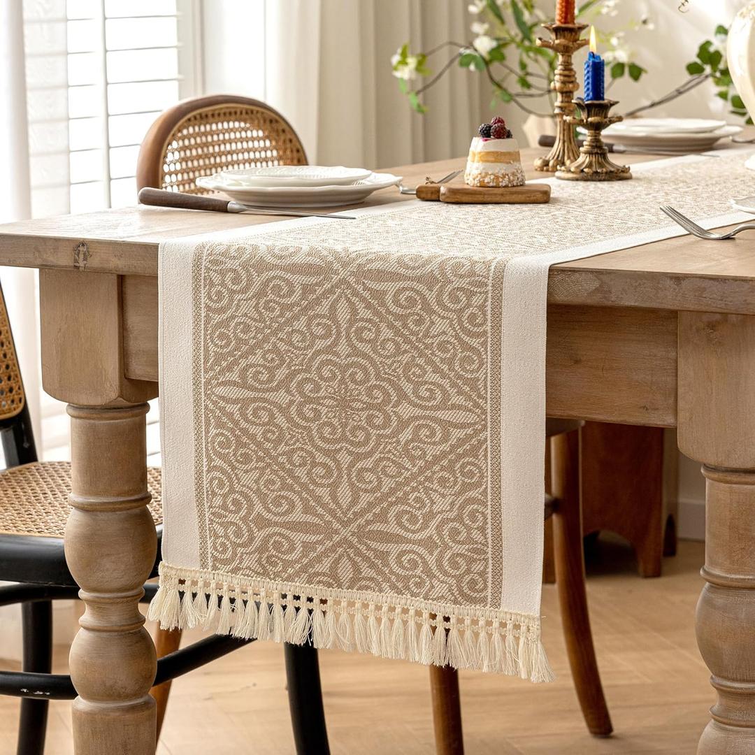 Table Runners 119 Inches,Waterproof Boho Table Runner with Tassel Fringe,Table Runner for Party Coffee Table