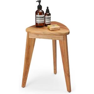 Teak Shower Stool, 17'' Shower Foot Rest for Shaving Legs, Waterproof Teak Shower Seat, Corner Shower Bench, Wooden Step Bench, Organizer Stool, Plant Stand for Living Room Bathroom