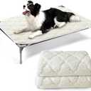 Elevated Waterproof Dog Bed Pad 2 Pack, Soft Plush Pet Pad Large, Machine Washable with Corner Straps