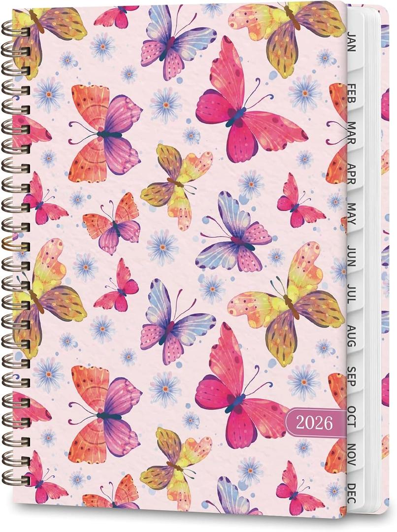 2026 Planner, Weekly and Monthly Calendar Academic Planners, Jan 2026 - Dec 2026, Planning Agenda Notebook for Office School Supplies, Red Butterflies