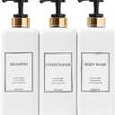 HARRA HOME Modern Gold Design Pump Bottle Set 27 oz Refillable Shampoo and Conditioner Dispenser Empty Shower Plastic Bottles with Pump for Bathroom Lotion Body wash Massage Oils, Pack of 3 (Black)