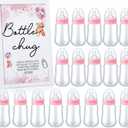 Roowest Bottle Chug Baby Shower Game Favors Including Pink Bear Theme Wooden Sign and 18 Pcs Baby Bottles for Gender Reveal Party Supplies