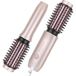 Cordless Curling Iron Brush, 3-in-1 Portable Curling Iron, 2024 New Hair Straightener Comb, 7000Mah USB Rechargeable Travel Hair Curler for Women, Pink