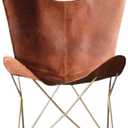 Shy Shy Lets Touch The Sky Leather Living Room Chairs-Butterfly Chair Brown Leather Butterfly Chair-Handmade with Powder Coated Iron Frame (Cover with Folding Frame) (Golden Frame), 66x58x94cm