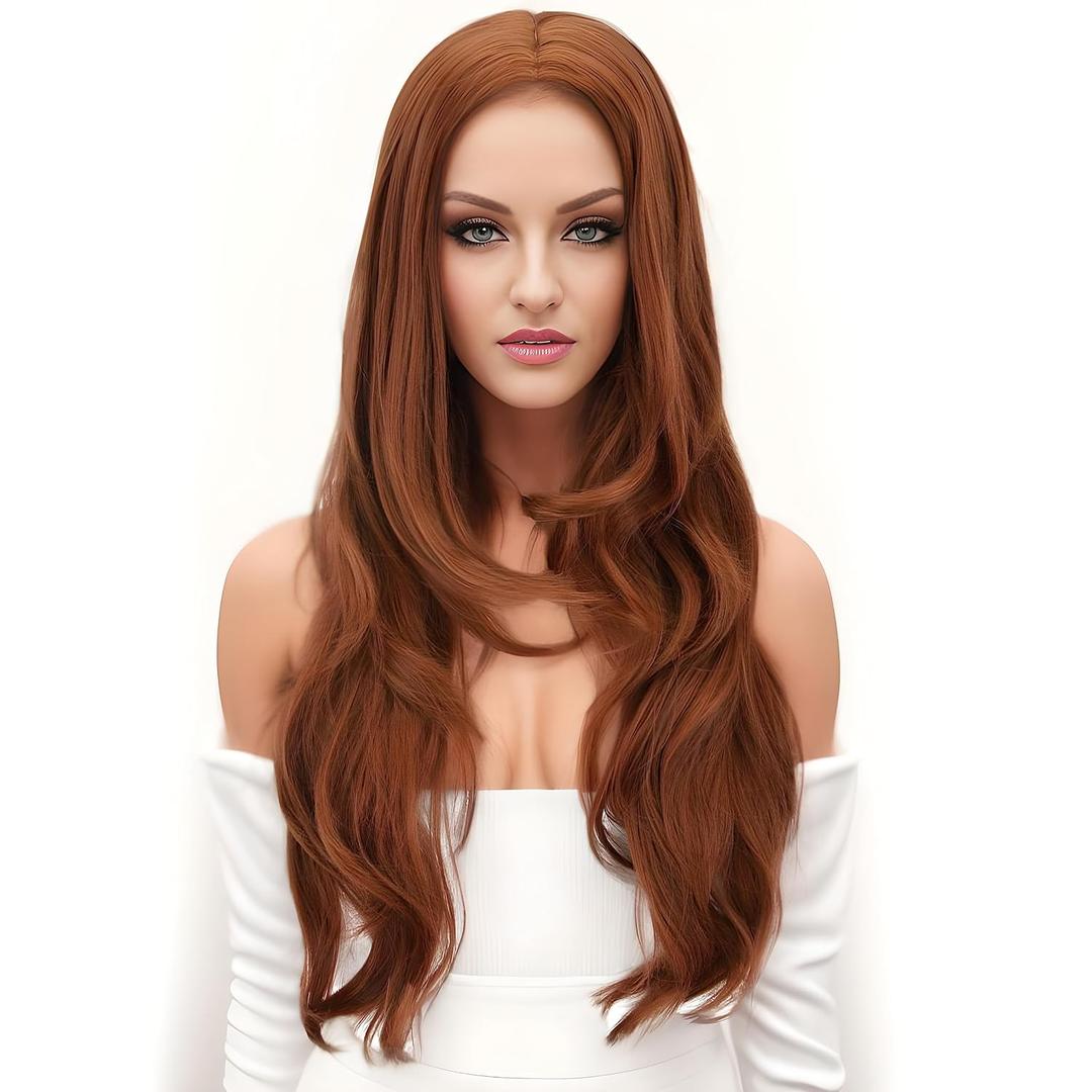 PARTY ZONE Red Long Hair Resistant Scarlet Witch Wanda Maximoff Cosplay Wigs For Women Heat Resistant Fiber Middle Part Wig Curly Wavy Wigs Natural Looking Synthetic Heat Resistant Fiber Wig Party