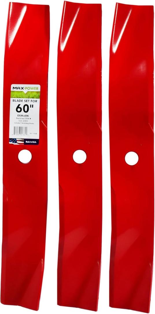 MaxPower 561143B 3 Blade Mulching Set for Many 60 in. Cut Exmark Mowers Replaces OEM #'s 103-6393, 103-6393-S and Windsor 50-2812, Red