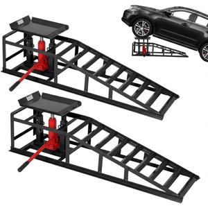 2 Pcs Hydraulic Car Ramps, 5 Ton (11,065 LBS) Heavy Duty Steel Car Lift Ramps with Hydraulic Jack for Oil Changes & Truck Repair, 9.4"-13.34" High Lift, Home Garage Vehicle Ramps (Black)