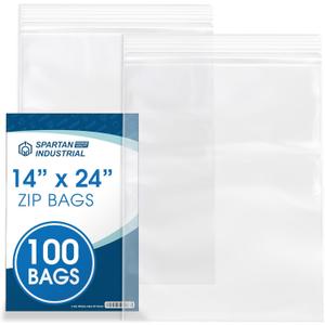 Spartan Industrial - 14 X 24 (100 Count) 2 Mil Clear Reclosable Zip Plastic Poly Bags with Resealable Lock Seal Zipper