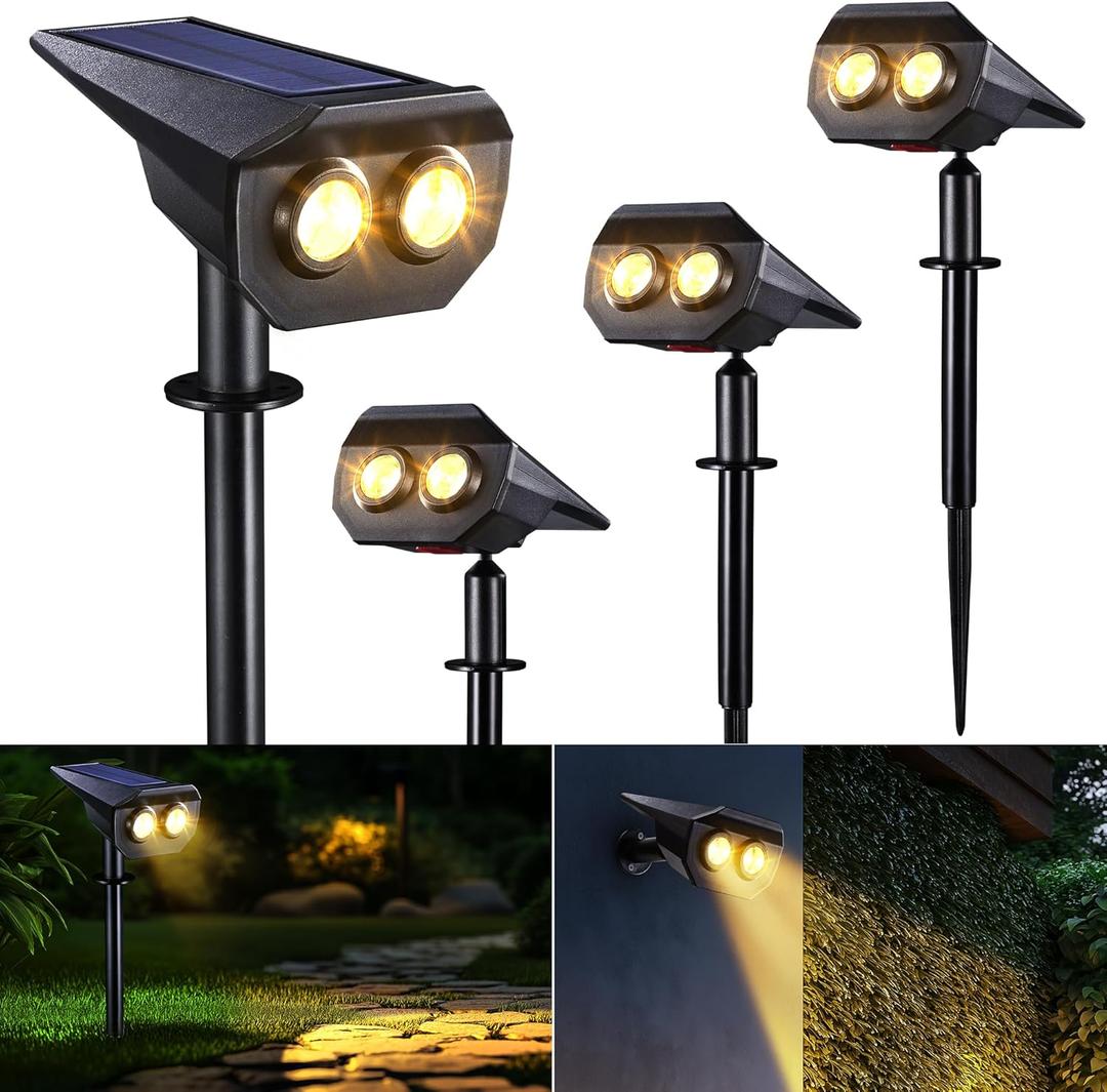 Flacchi Solar Lights Outdoor Waterproof - 2 Lighting Modes Solar Powered Garden Yard Spot Lights for Outside Landscape (Warm White, 4 Pack)