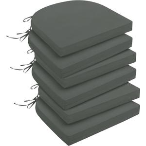 downluxe Outdoor Chair Cushions Set of 6 for Patio Furniture, Water-Resistant Patio Chair Cushions with Ties, High Density Foam Outdoor Seat Cushion, 17" X 16" X 2", Dark Grey