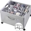 HOUSE AGAIN Shoe Organizer for Closet, Shoe Storage Boxes with 360 Wheels, Sturdy Metal Frame Fits up to 16 Pairs, Boots&Shoes Cubby Storage Containers with Adjustable Dividers and Clear Cover