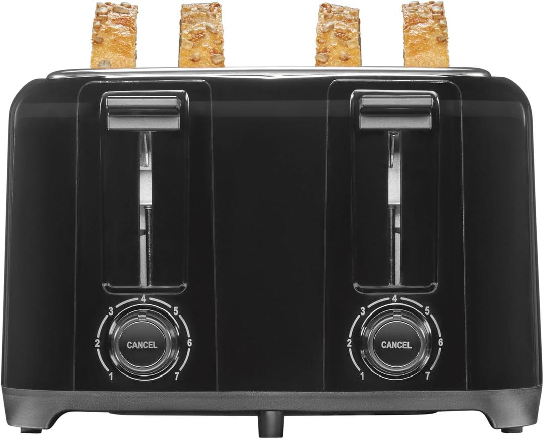 Proctor Silex 4 Slice Toaster with Extra Wide Slots for Bagels, Cool-Touch Walls, Shade Selector With 7 Browning Levels, Toast Boost, Auto Shut-off and Cancel Button, Black (24215PS)