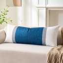 Throw Pillows Covers for Home, Lumbar Porch Pillow 14x36 Inch White Grey and Blue Striped Long Body Pillow for Bed Modern Farmhouse Decorative Accent Cushion Covers for Bed Couch Sofa Set of 1