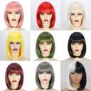 Svolna White Blonde Short Bob Wig with Bangs, Platinum Blonde Synthetic Straight Hair Wigs for Women, 14 Inch Cosplay Costume Bob Wig (613#)