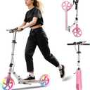 Kick Scooter for Kids Ages 8+ Teens & Adults, with Front handbrake and Rear Brake, and Adjustable Handlebars, Big Sturdy PU Flash Wheels Great Gift & Toy (White)