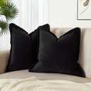 JUSPURBET Black Velvet Throw Pillow Covers 22x22 Inch Set of 2 with Soft Tassel Fringe Luxury Boho Pillowcase for Sofa Couch Bed Home Decor Machine Washable