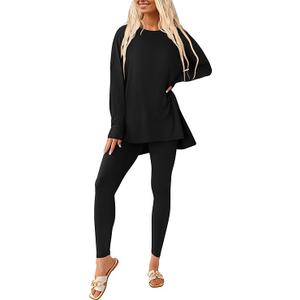 PRETTYGARDEN Women's 2 Piece Outfits 2026 Spring Long Sleeve Tunic Tops Legging Pants Fall Matching Lounge Sets Sweatsuits, Size M