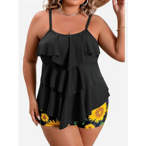 B2prity Women Plus Size Tankini Swimsuits Tummy Control Two Piece Bathing Suit Ruffled Flounce Swimwear with Shorts 22W