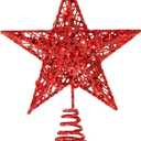 Blulu Christmas Star Tree Topper 6 Inch Glittered 3D Metal Star Treetop Topper Small Christmas Hollow Decoration for Xmas Holiday Party Decoration Indoor(Red)